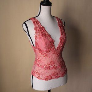 Marciano Pink Lace Sequin Corset ~ Size S